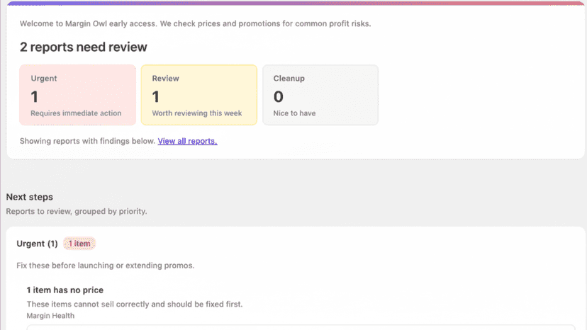 Margin Owl Dashboard