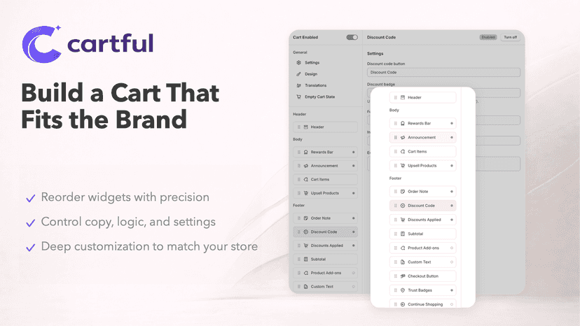Customize and reorder cart widgets with ease