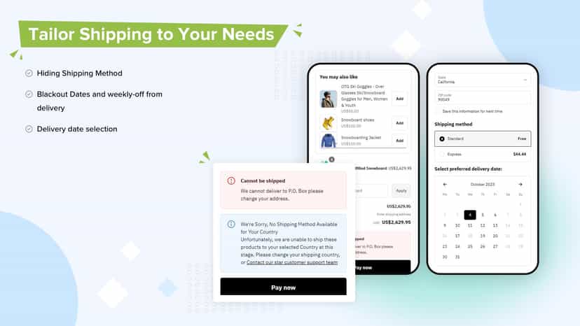 Mobile view - Tailored Shipping Methods