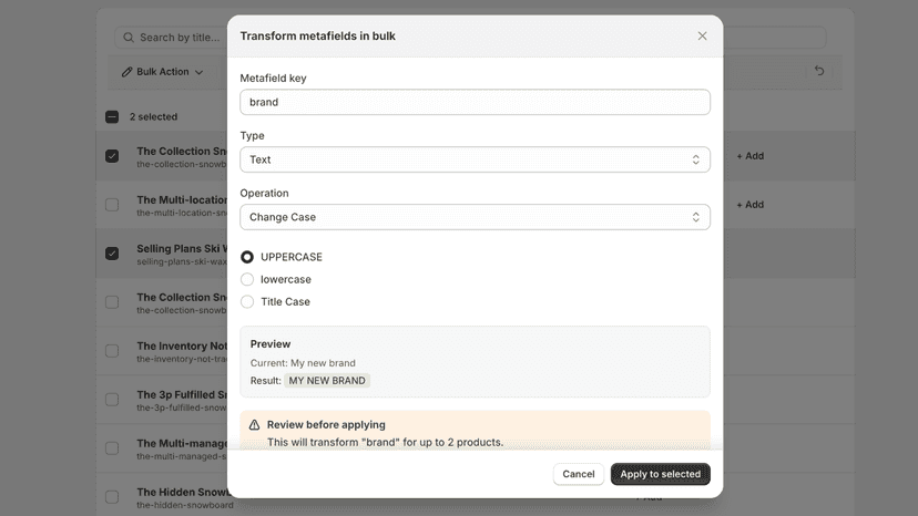 An image showing bulk change case feature