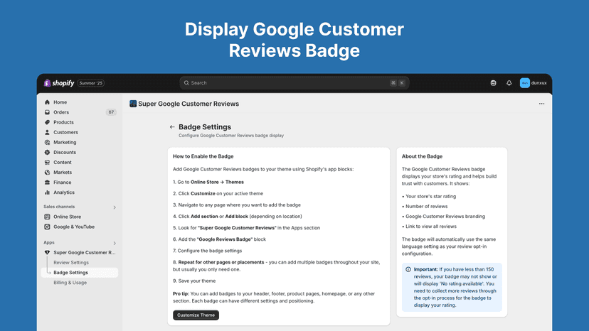 Display Google Customer Reviews Badge