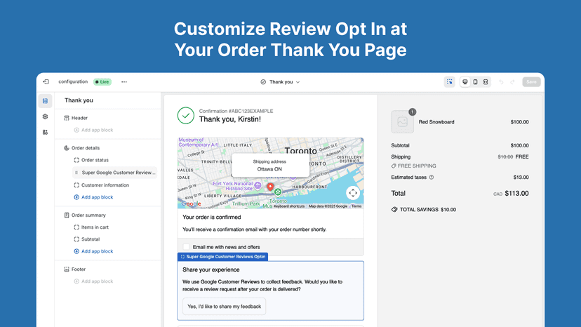 Customize Review Opt In at Your Order Thank You Page