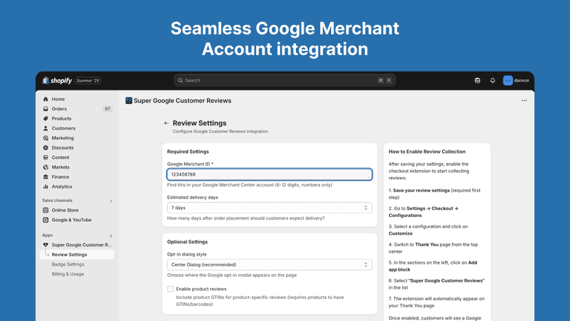 Seamless Google Merchant Account integration