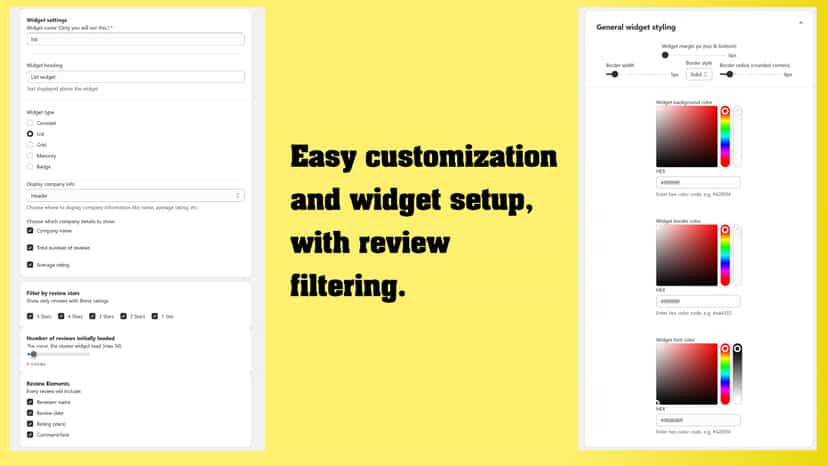 Simple panel for widget customization and review filtering