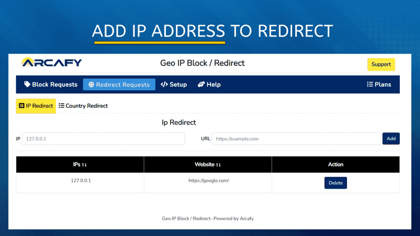 Add IP to Redirect