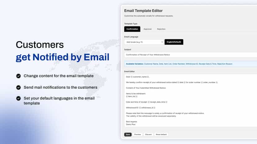 Dashboard showing customer withdrawal requests