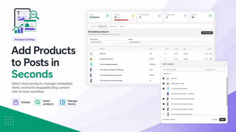 shopable blog seo optimizer add product to blog