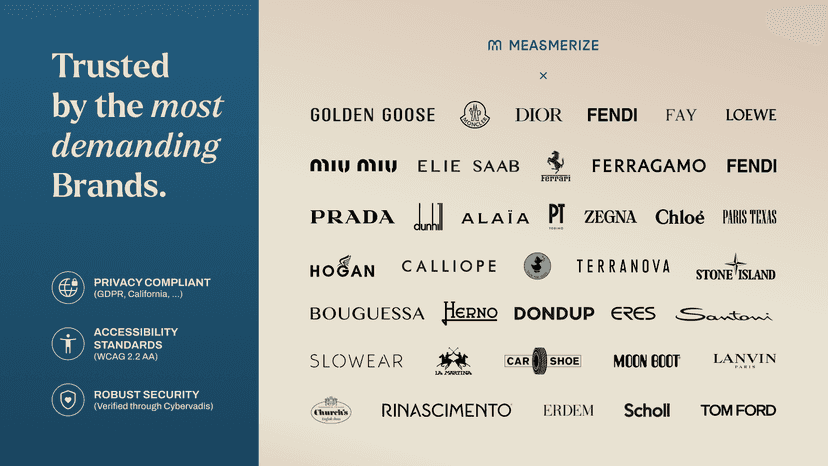 Fashion brand logos, Measmerize client references.