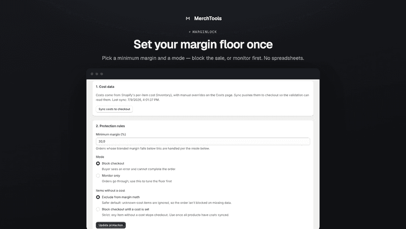 MarginLock settings: minimum margin, block or monitor mode