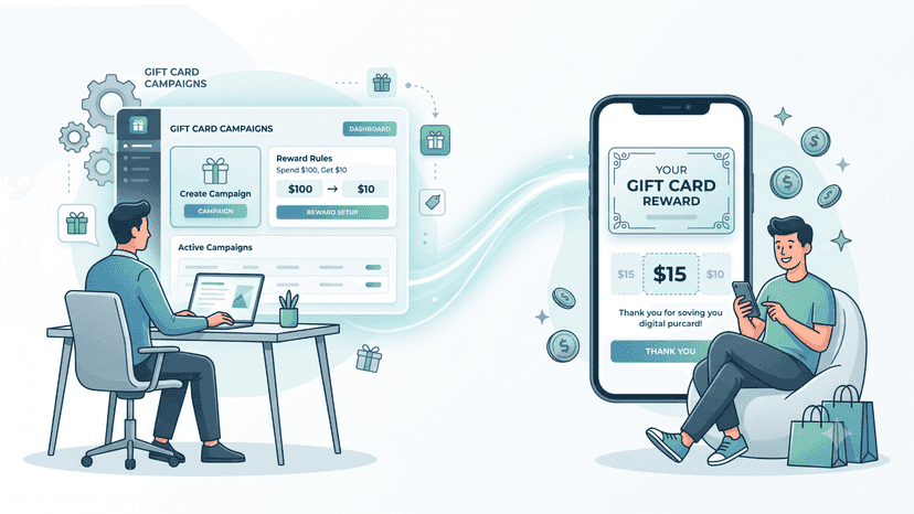 Merchant dashboard and customer gift card reward flow