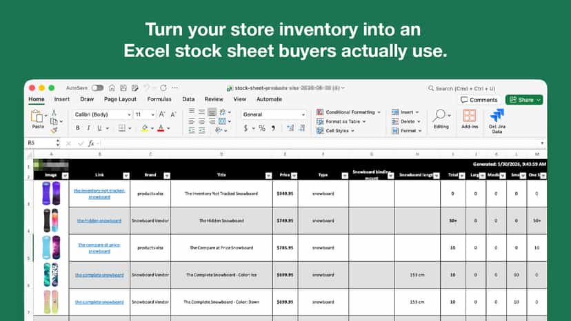 Turn your store's inventory into an actual Excel stock sheet