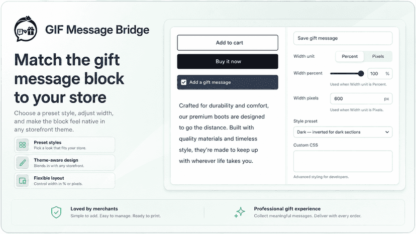 Add gift messages on product and cart pages