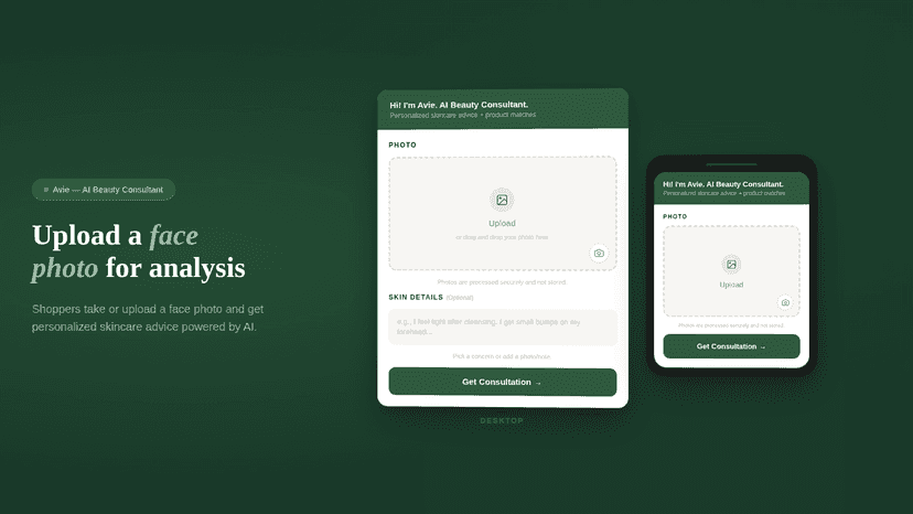 Avie consultation widget in input state on desktop and mobile, s