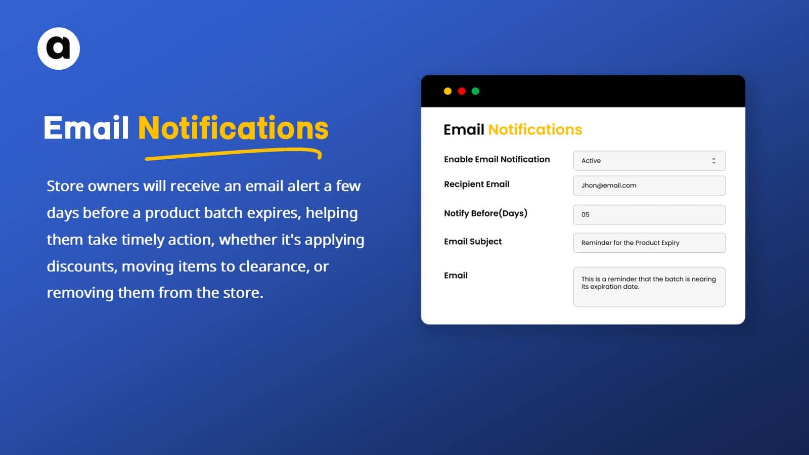 Send emails of near expiry batches