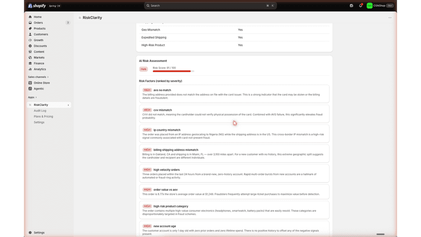 AI risk assessment with ranked factors and reasons