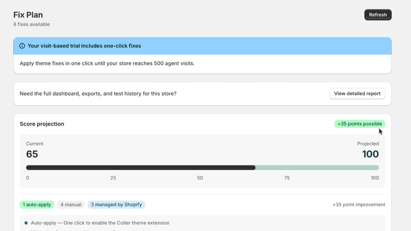 Fix plan with score projection and copyable code fixes