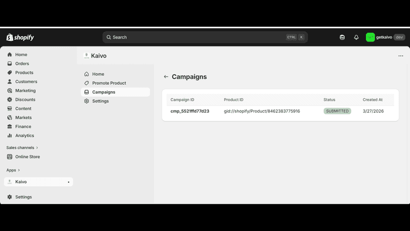 Campaign created successfully for product promotion with details