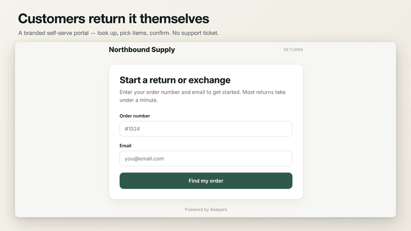 Branded self-serve returns portal for customers