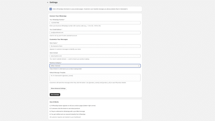 Configure your WhatsApp number and store settings