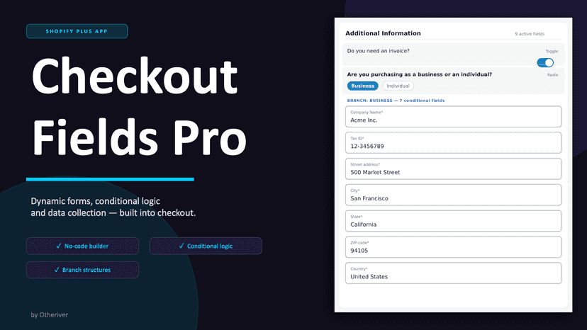 Checkout form builder interface for Shopify checkout extension w