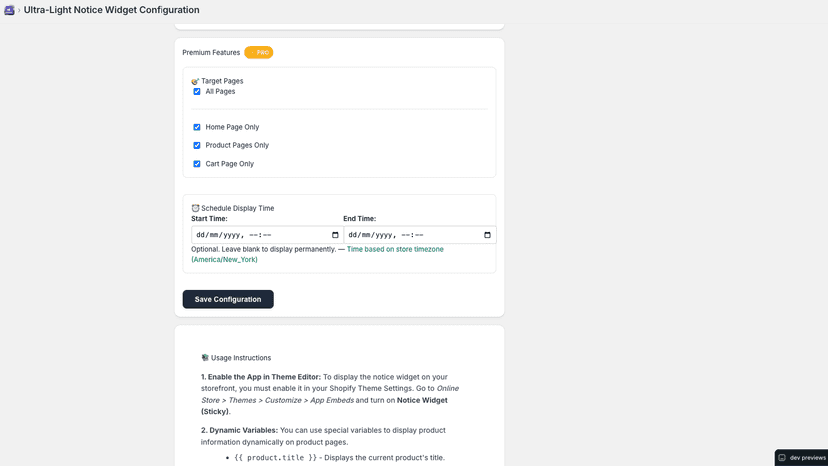 Custom HTML and promotion link configuration inside app settings