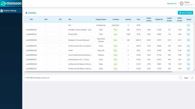 Shopify Setting Page