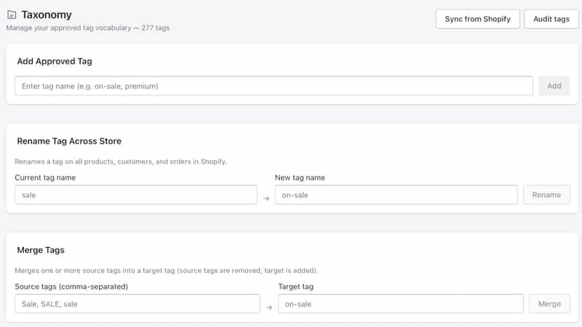 Manage your tag taxonomy and perform quick actions
