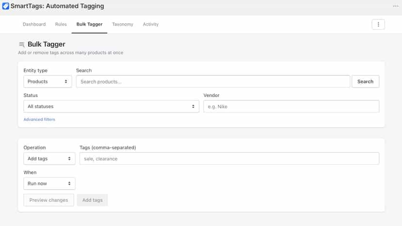 Bulk tag editor page giving you full control over tags