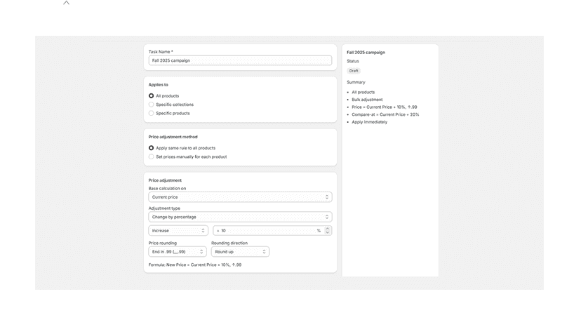 Create bulk price update task