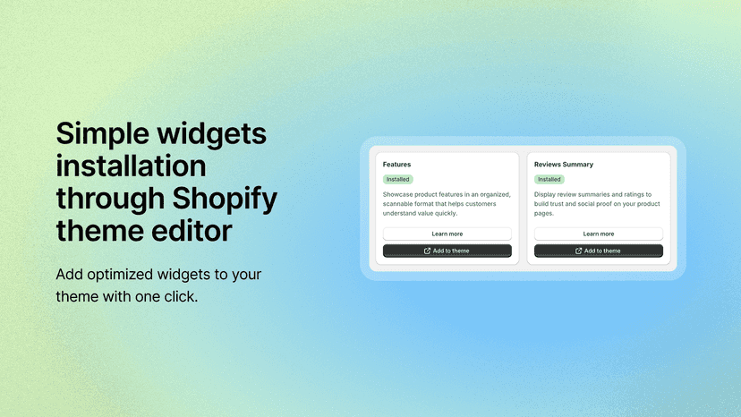 Simple widgets installation through Shopify theme editor