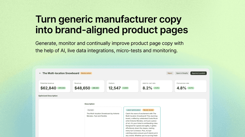 Turn generic manufacturer copy into brand-aligned product pages