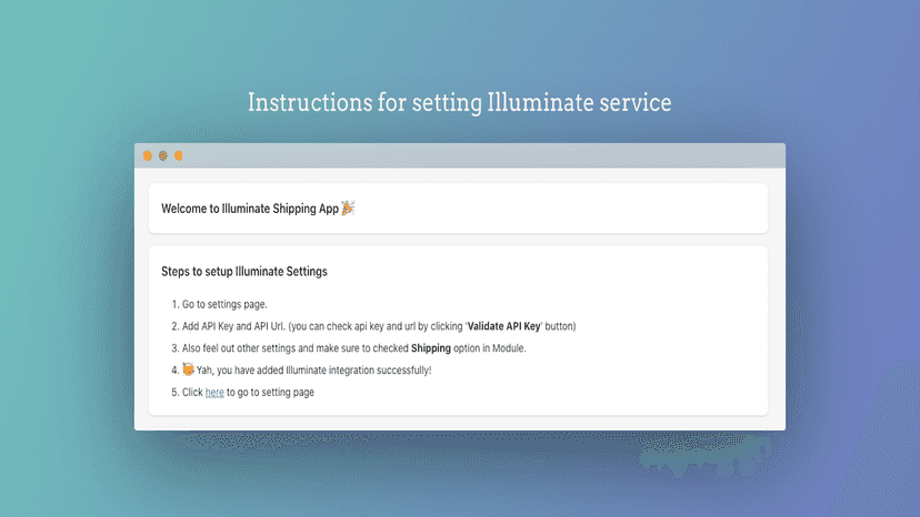 home screen with setup instructions