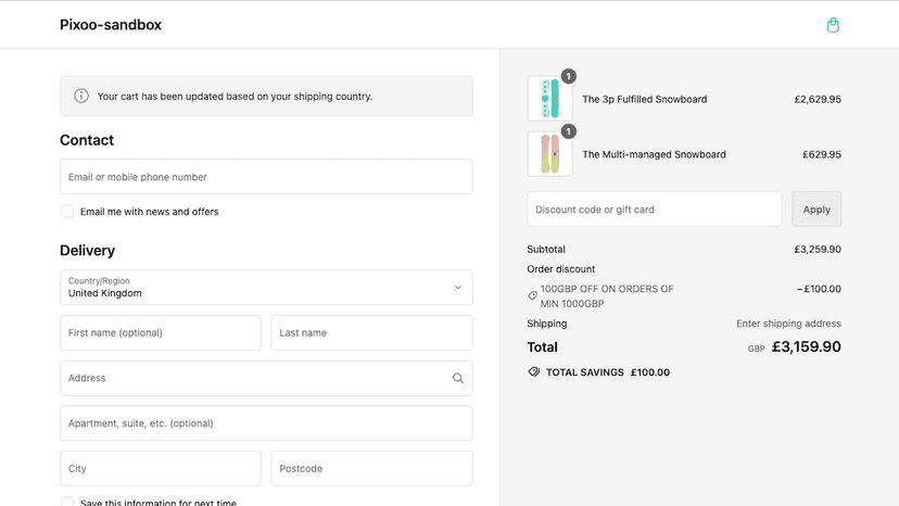 Screenshot showing checkout with currency specific discount