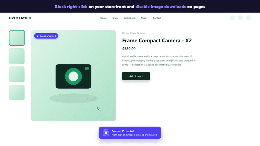 Block right-click on your storefront and disable image downloads