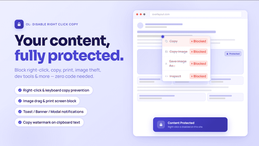 Disable Right Click Copy App mentioning the features and a demo