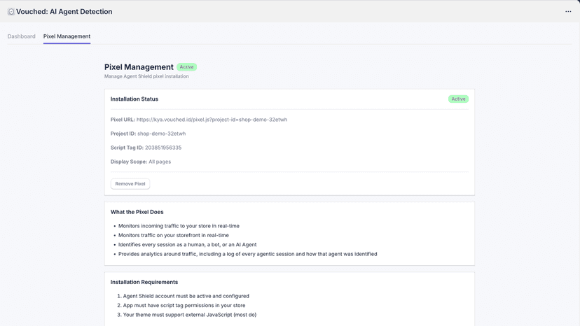 pixel management tab of shopify dashboard