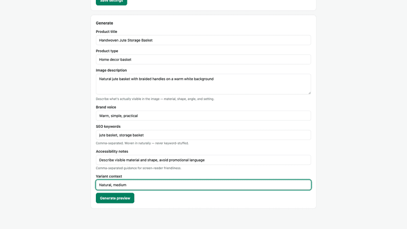 Excelsior Alt Text workflow ready to generate a draft