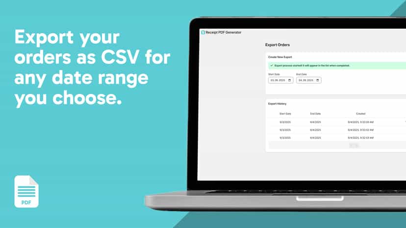 Export your orders as CSV for any date range you choose.