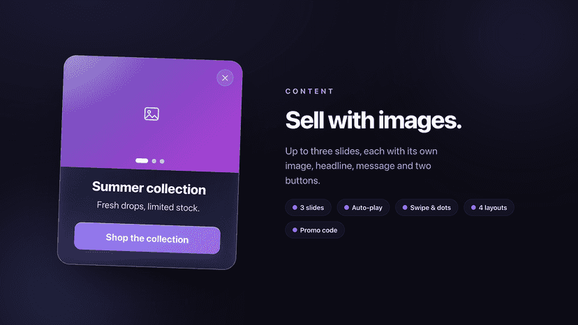 Image carousel popup showing a product slide and navigation