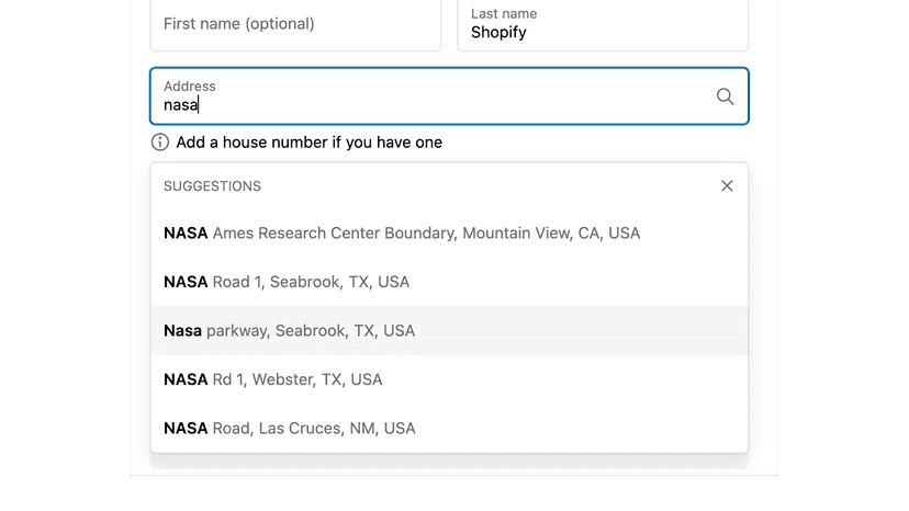 Address suggestions shown to customer