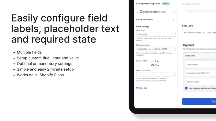Easily add custom checkout fields for Shopify Checkout