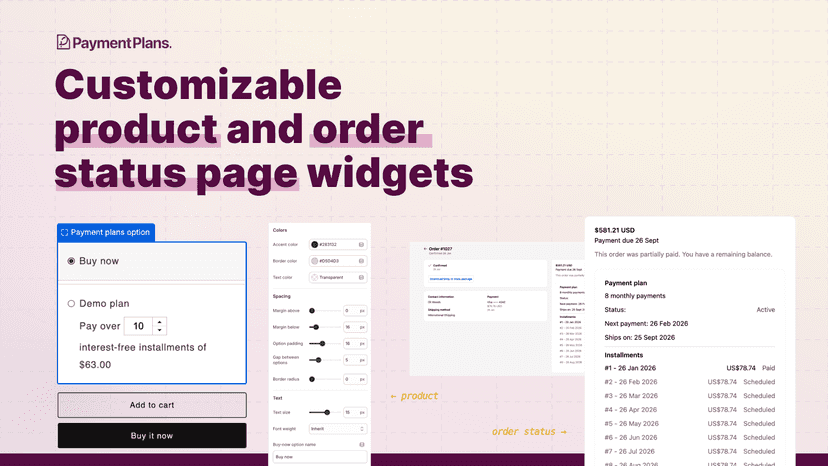 Customizable product and order status widgets