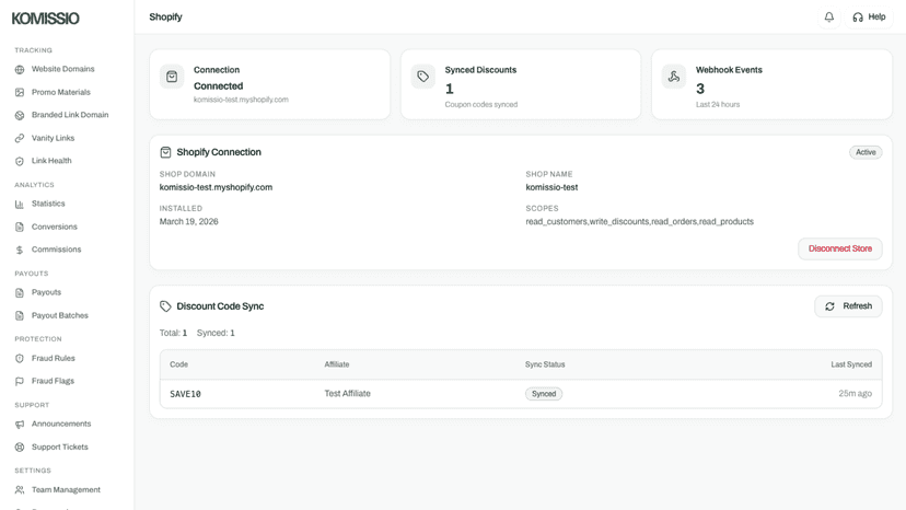 Monitor your Shopify connection and discount code sync status