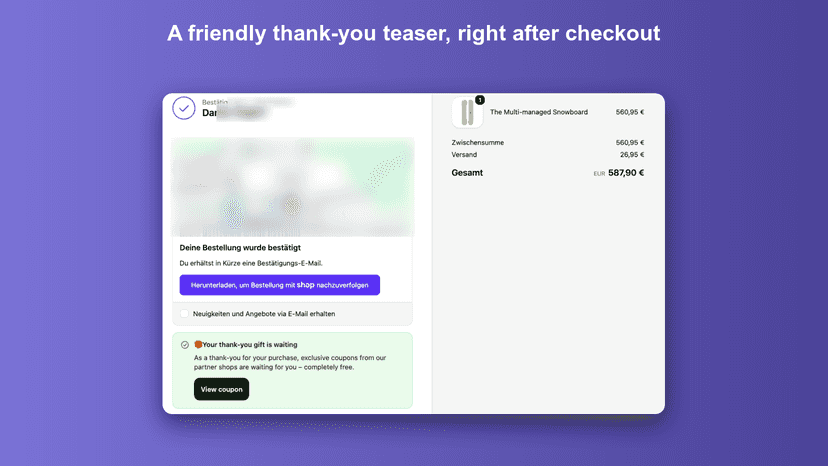 Post-purchase thank-you teaser shown after checkout
