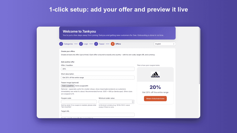 1-click onboarding: categories, offer and teaser style