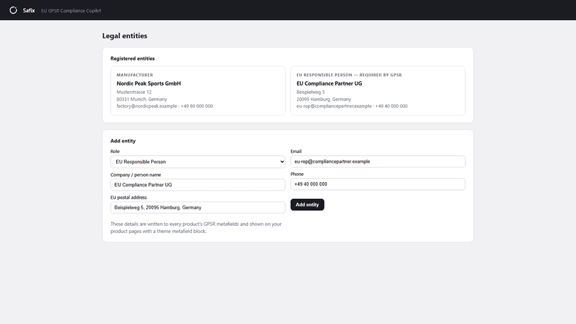 Manage manufacturer and EU Responsible Person details