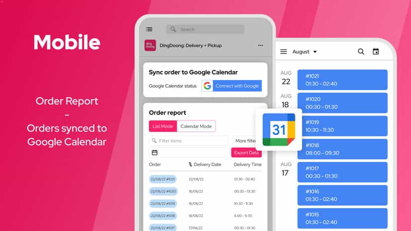 Order report for Local Delivery, Pickup displayed on mobile