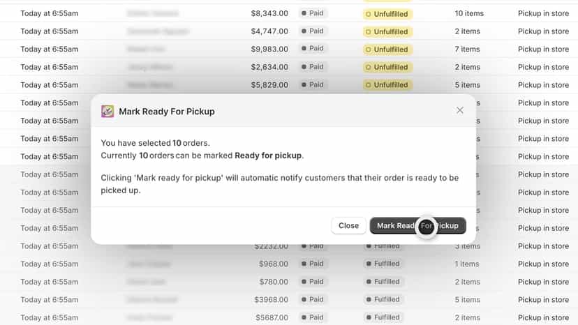 click marked as ready for pickup