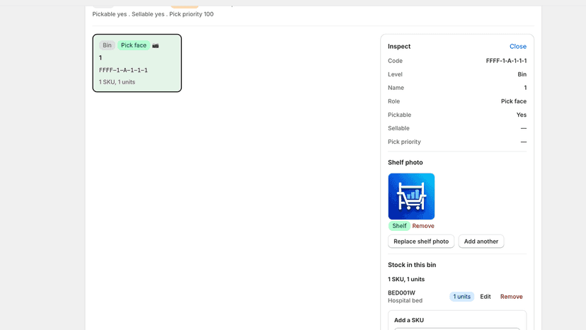 Product list with bin chips and live placement status