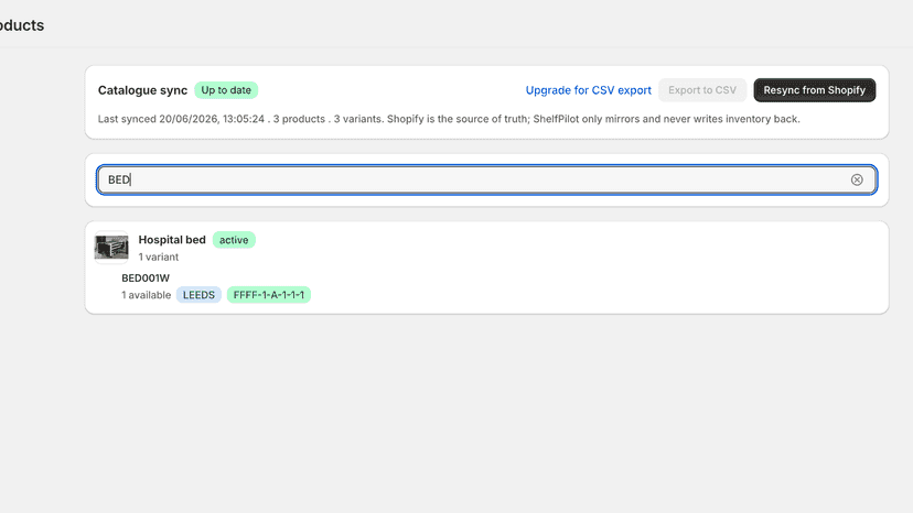 Search to find any product by name or SKU in seconds